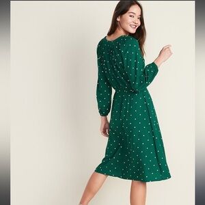 Green and white polka dot Waist-Defined Tassel-Tie Boho Midi Dress - old navy XL